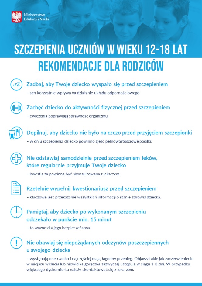 Plakat z rekomendacjami dla rodziców w kwestii szczepień