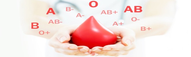 Plakat promujący Krwiodawstwo z kroplą krwi i wymienionymi grupami krwi